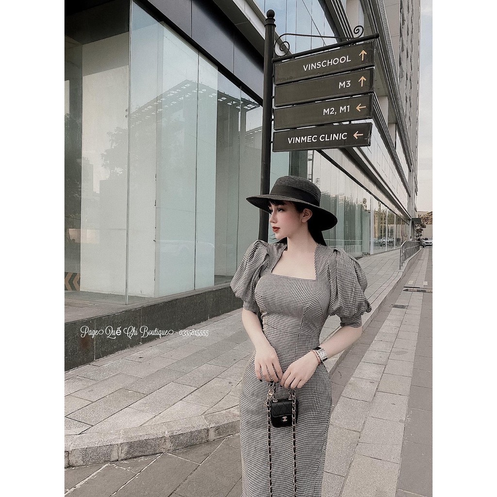 < MAXI > VÁY KẺ TAY BỒNG MIX CỔ TIỂU THƯ | BigBuy360 - bigbuy360.vn