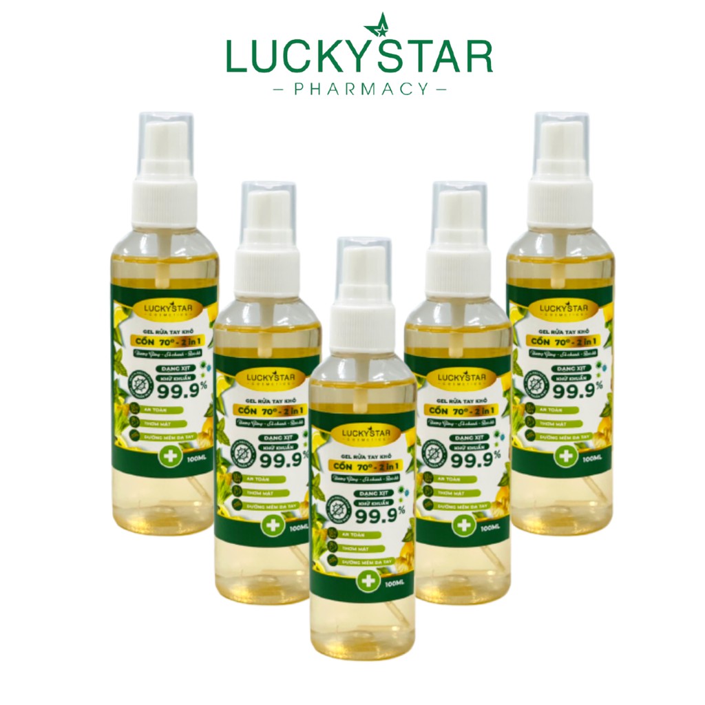 Xịt khử khuẩn Lucky Star 3 IN 1 Gừng Sả Chanh Bạc Hà combo 5 chai x 100ml