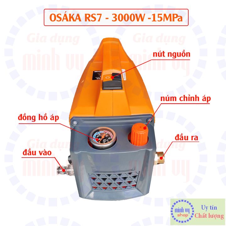 Máy xịt rửa điều hòa- máy rửa xe chỉnh áp Osaka RS7 - 3000W - Dây 15 mét