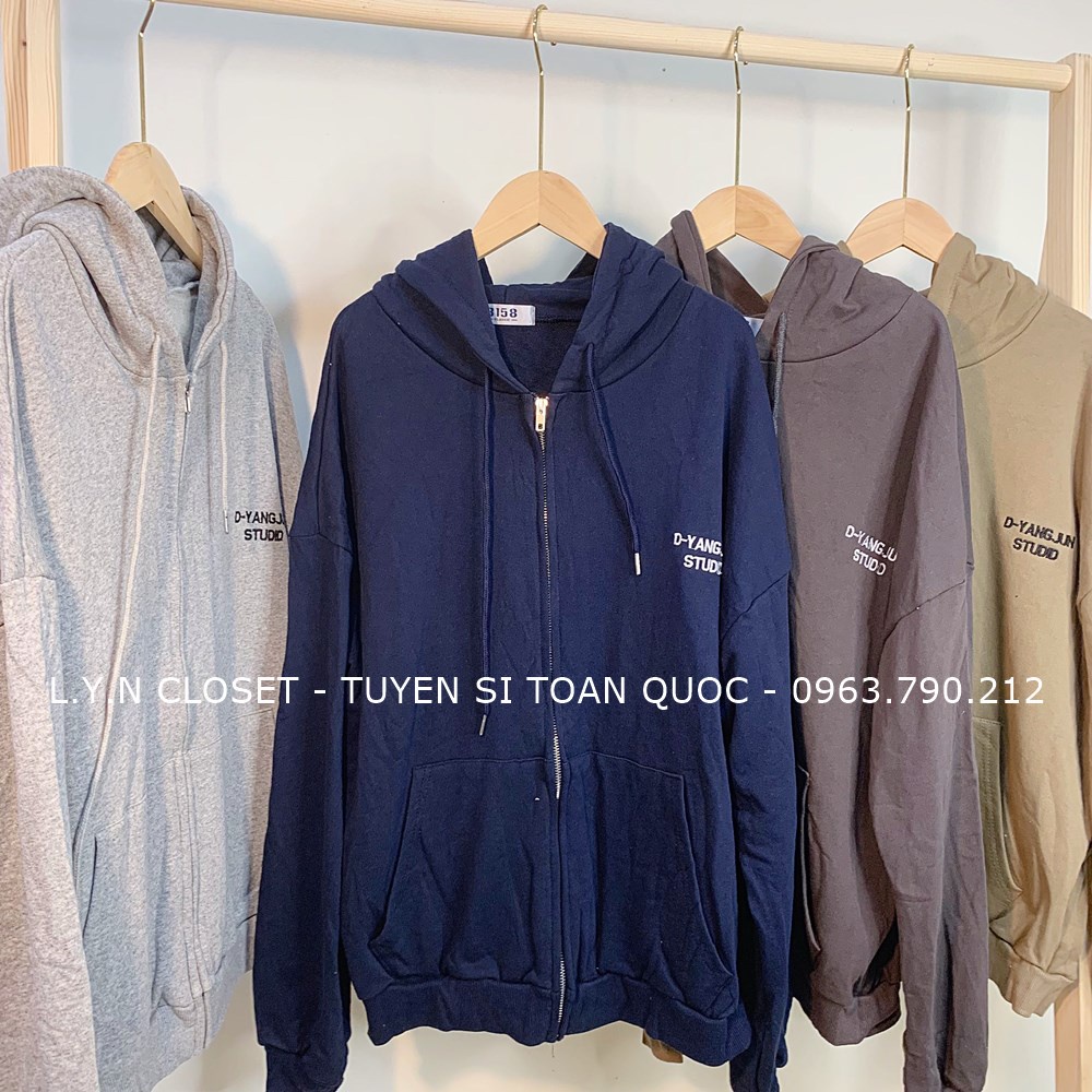 Áo khoác nỉ mũ kéo khóa thêu chữ Studio 4 màu hàng Quảng Châu Lyn Closet N235L