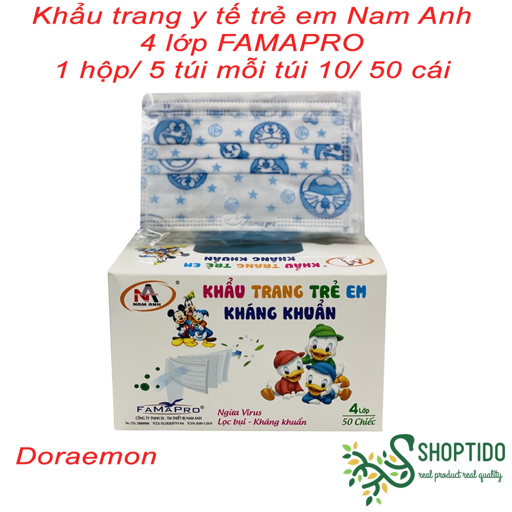 Hộp 50 cái khẩu trang y tế 4 lớp, kháng khuẩn, Nam Anh, Đủ loại Đủ Màu cho Trẻ Em NCC Mr Dũng - lesidung