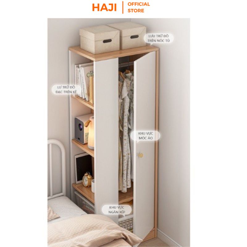 Tủ quần áo thông minh tích hợp kệ sách bên hông nhỏ gọn hiện đại HAJI A222