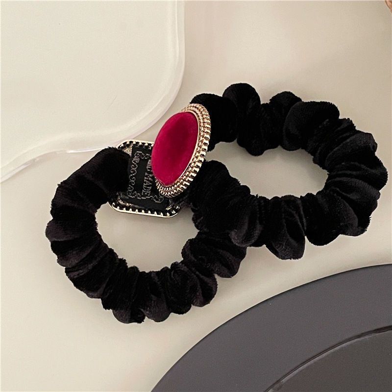 Dây buộc tóc cao su mặt vuông màu đỏ rượu vang phong cách Hàn Quốc cổ điển