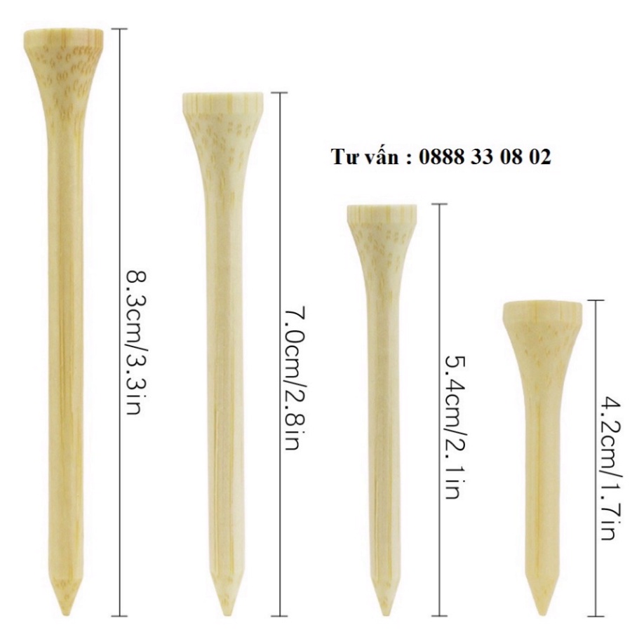 [GIÁ CỰC SỐC ] 10 cái Tee chơi golf bằng tre - 4 kích thước [ KHO BUÔN GOLF ]