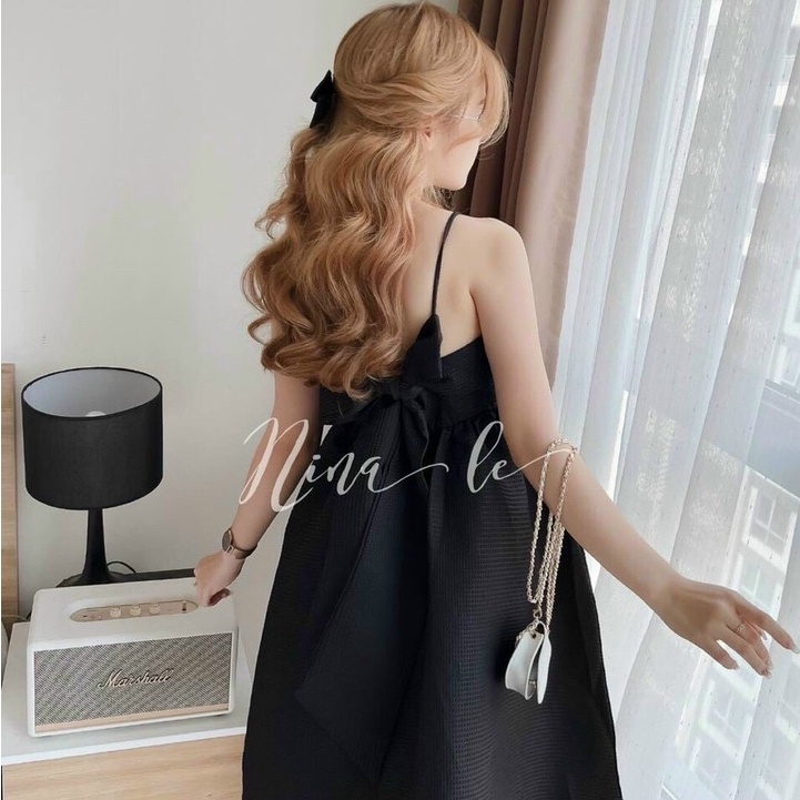 Đầm nữ xòe kiểu đầm hai dây xinh cột nơ lưng màu đầm trắng, đen, xanh, hồng, nude thời trang nữ ARAVA | BigBuy360 - bigbuy360.vn