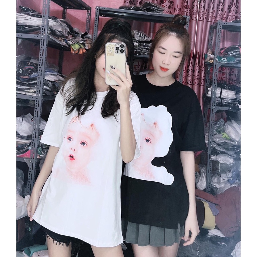 Áo phông tay lỡ ADLV thun Unisex nam nữ hình em bé chất cotton