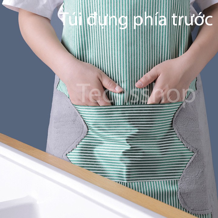 Tạp Dề Có Khăn Lau Tay Và Túi Đựng Đồ Hình Sọc Carô Phong Cách Hàn Quốc - Quà Tặng Vợ, Mẹ Ngày Phụ Nữ