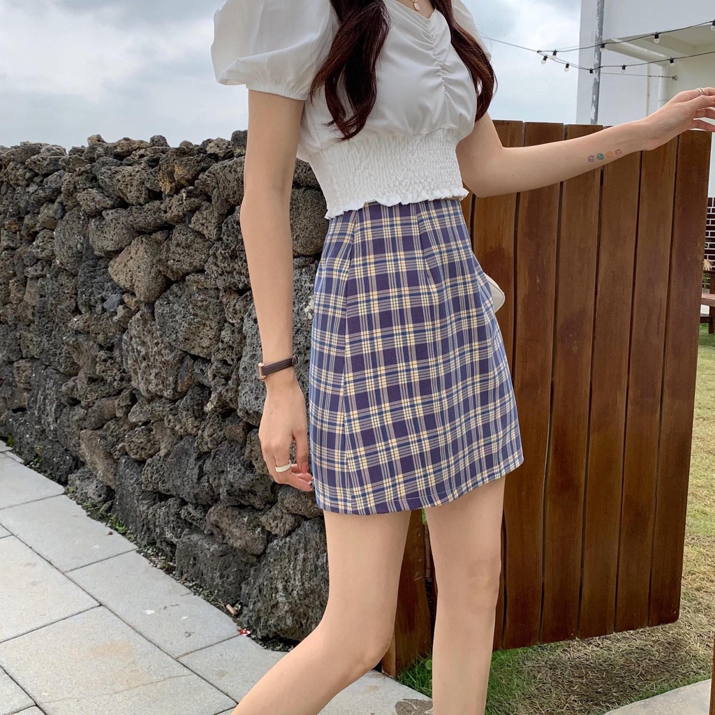 Chân Váy Chữ A Lưng Cao Họa Tiết Kẻ Sọc Thời Trang Hàn Quốc Size s-3XL sc3573