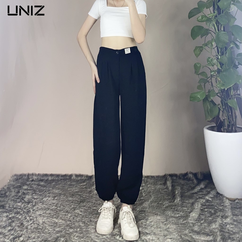Quần Jogger Nữ Bo Gấu UNIZ (2 Màu), Unisex, Cạp Mac, Dáng Dài, Form Thụng, Vải Ruby, Mềm Nhẹ, Không Bai Xù