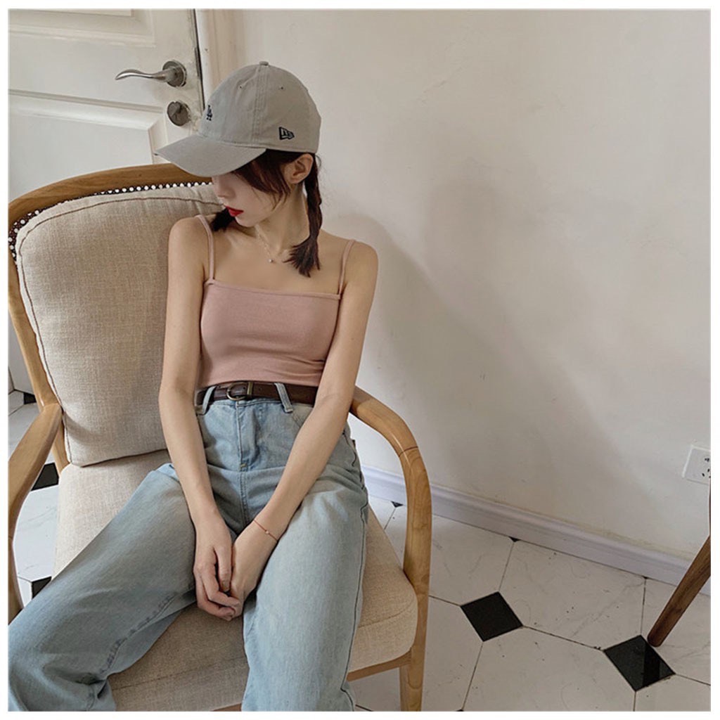 ÁO HAI DÂY THUN GÂN 100 COTTON CROPTOP BODY DÁNG ÔM NỮ | BigBuy360 - bigbuy360.vn