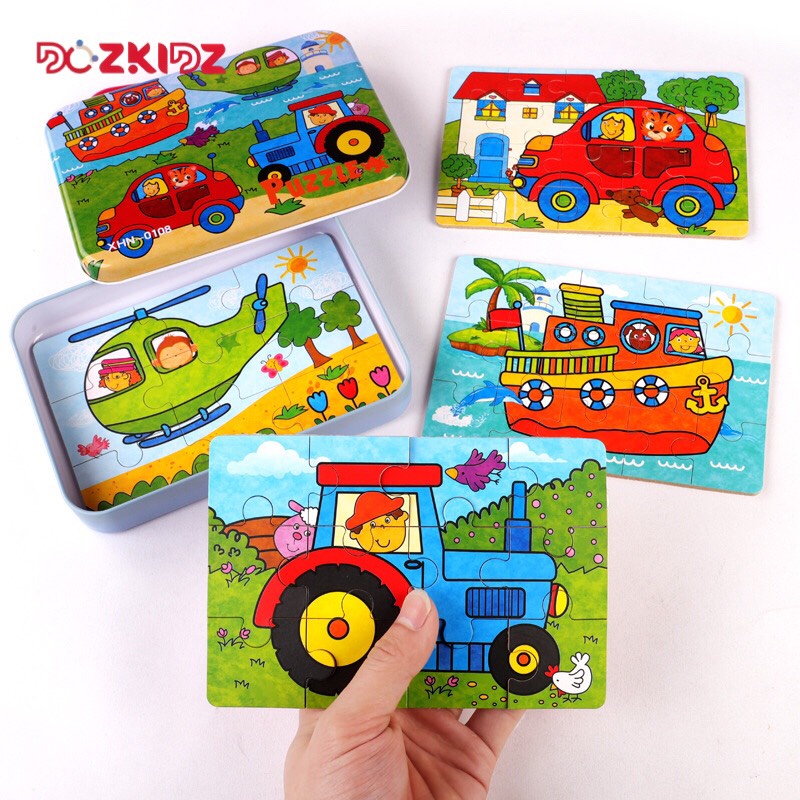 Đồ chơi ghép hình 1 hộp 4 tranh (9-12-15-20 miếng) lắp ghép 4 cấp độ từ dễ đến khó cho trẻ từ 2 tuổi trở lên - Dozkidz