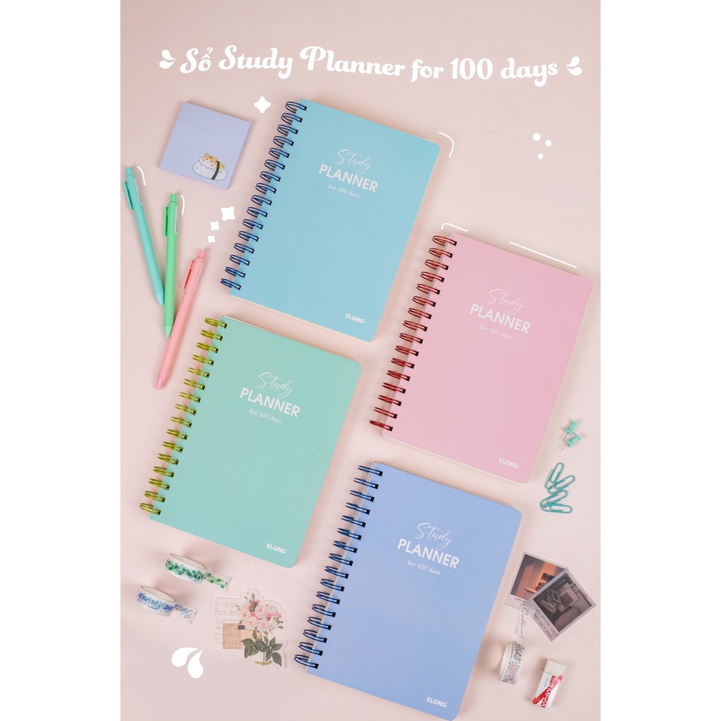 Sổ kế hoạch 100 days Klong , sổ lò xo kép Study Planner A5 Klong Ms 946