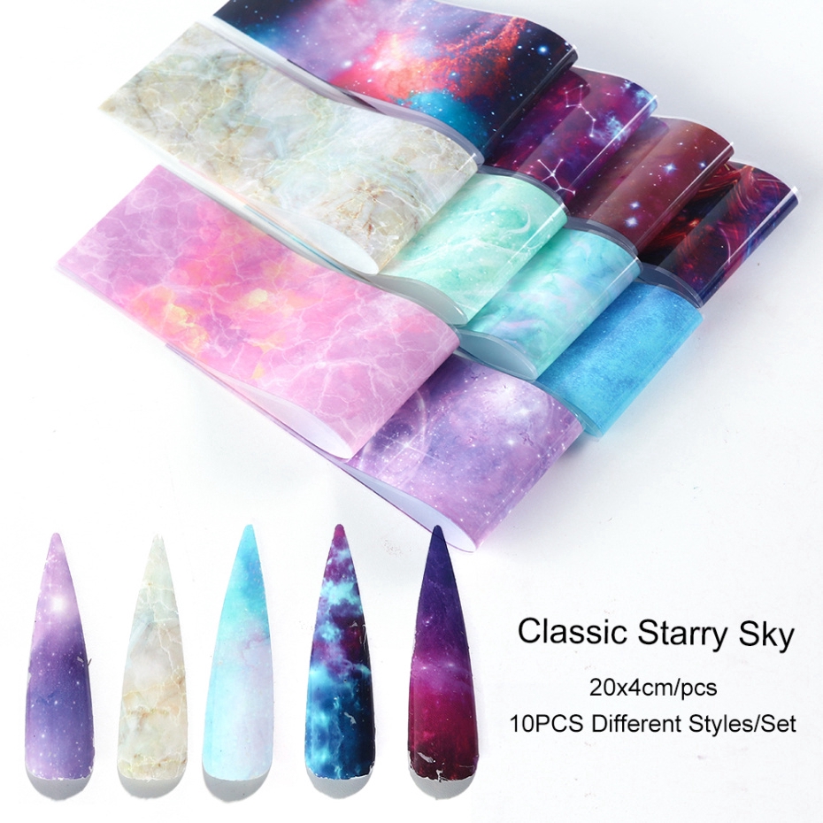 Set 10 giấy dán móng màu holographic lấp lánh ánh sao