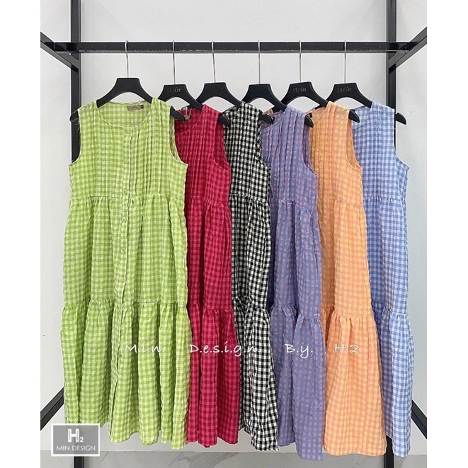 Đầm kẻ đũi xốp dáng babydoll siêu xinh, váy kẻ sát nách dành cho hội chị em
