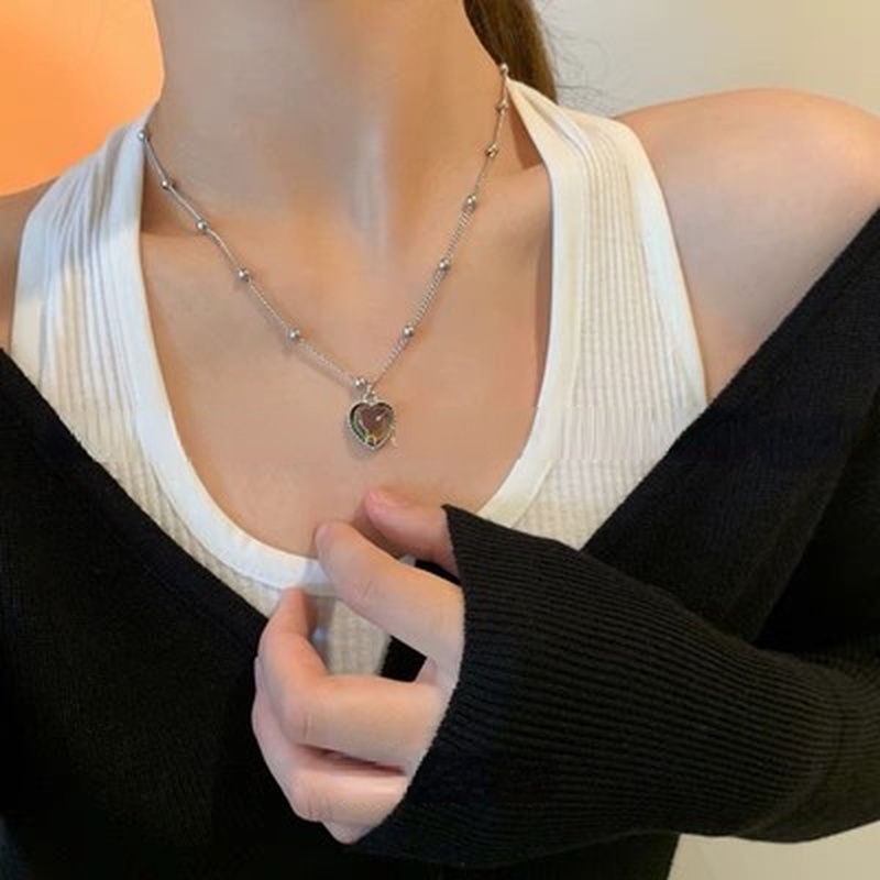 Vòng cổ Mặt Trái Tim / Quả Đào Đổi Màu Theo Nhiệt Độ Đơn Giản Cho Cặp Đôi / Bạn Thân