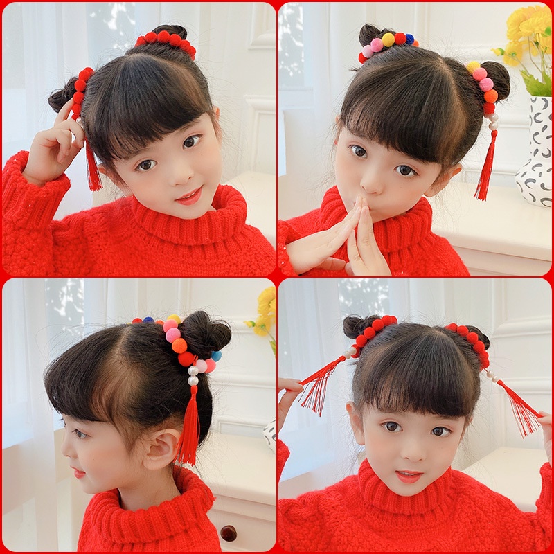 Trâm cài tóc phối tua rua phong cách Trung Hoa cho bé gái