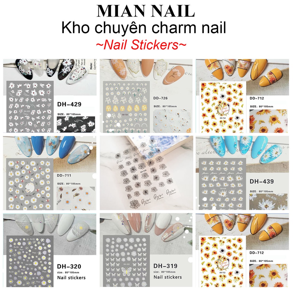 Nail Sticker MIAN_Stick dán móng các mẫu Hoa 3D , quả