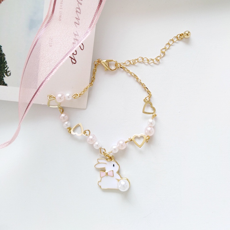 [Hàng sẵn] Lắc tay thời trang hình chú thỏ trắng, Vòng tay kim loại đơn giản phong cách phụ kiện trang sức thời trang