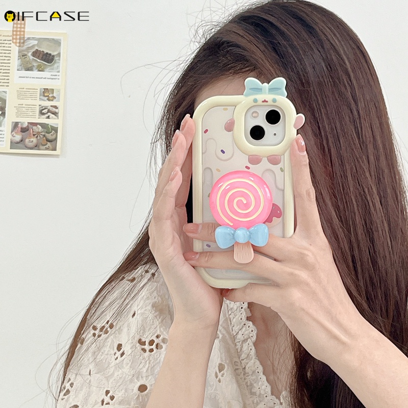 Ốp Điện Thoại Mềm Trong Suốt Chống Sốc In Hình Kẹo Lollipop Kèm Giá Đỡ Cho iPhone 13 12 11 Pro Max