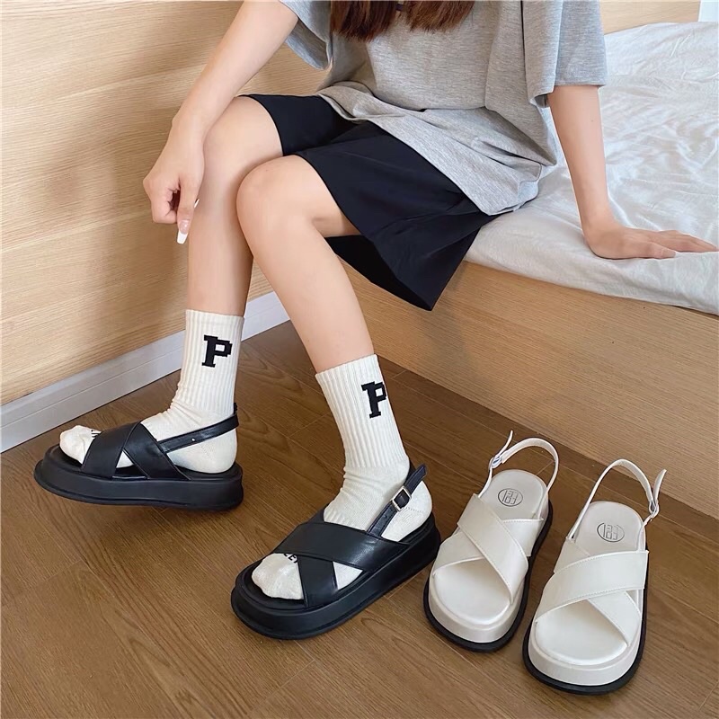 Giày Sandal Quai Dán Chéo Basic Gopjunsh Êm Mịn Đi Học Đi Chơi Phong Cách Hàn Quốc Hot 2022o
