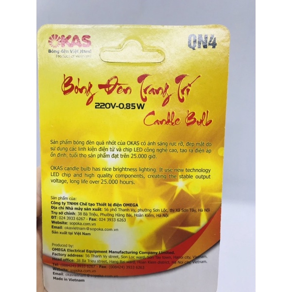 Vỉ 2 quả bóng đèn led trang trí, bóng quả nhót Okas sopoka