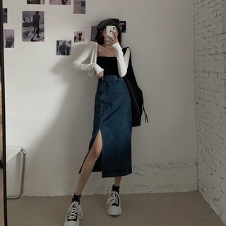 Chân váy Jean xẻ tà Hot trend siêu xinh, trẻ trung, năng động[Sẵn]