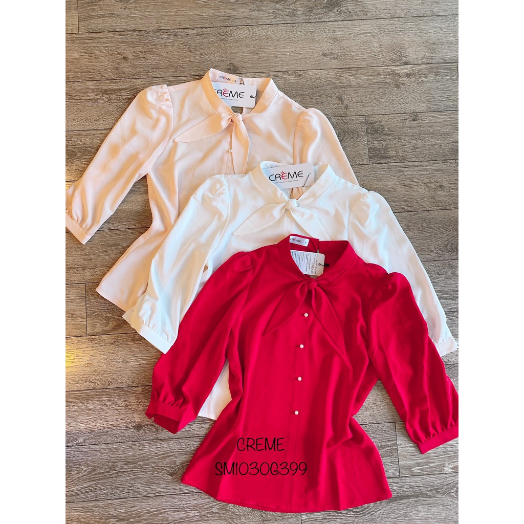 [Mã FASHIONMALLT4 giảm 15% đơn 150k] Áo sơ mi cổ thắt nơ xinh SM1033 CREME | BigBuy360 - bigbuy360.vn
