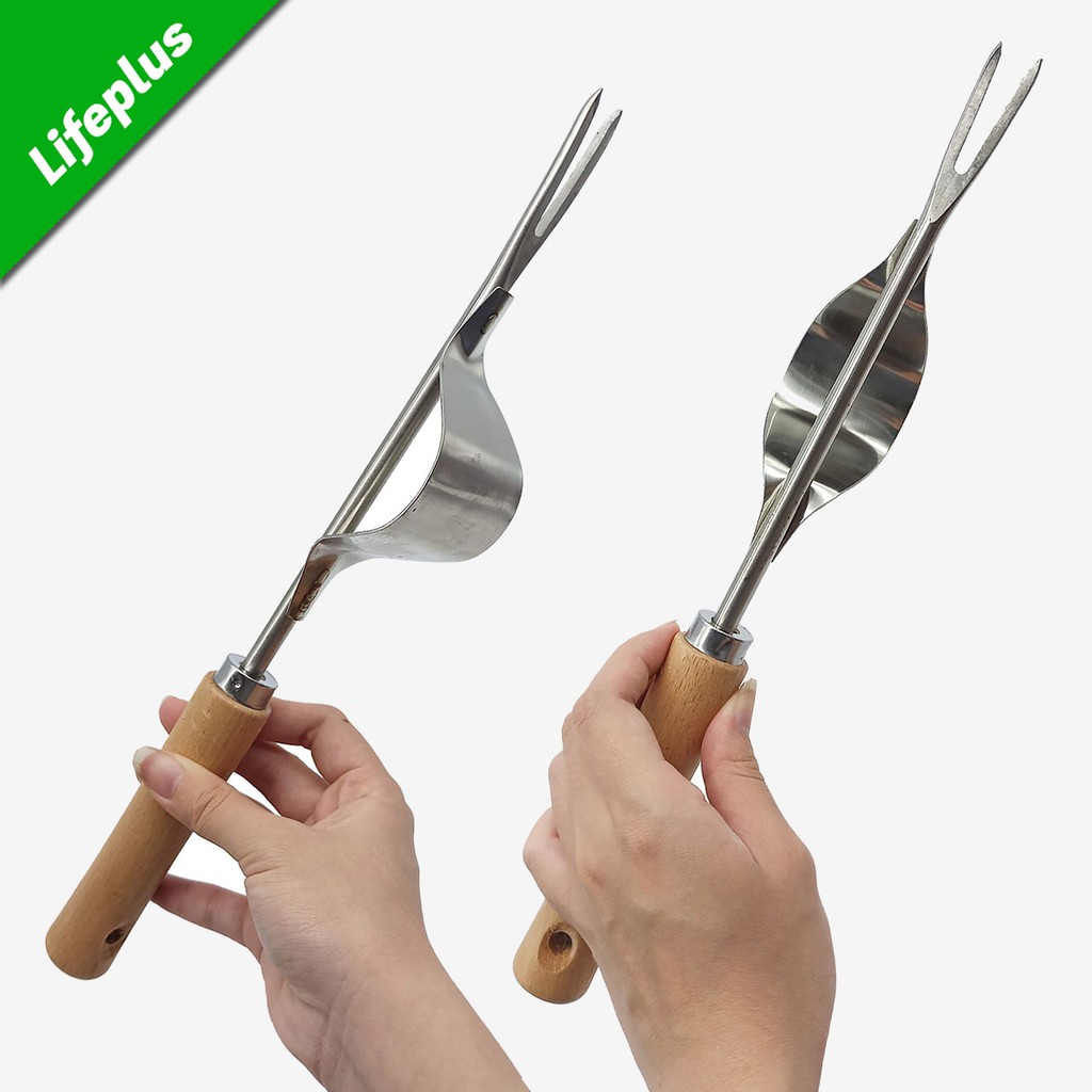 Chỉa nhổ cỏ sâu đánh bật rễ bằng thép không gỉ cán gỗ, Dụng cụ nhổ cỏ, cắt cỏ, bứng cây con làm vườn tiện lợi
