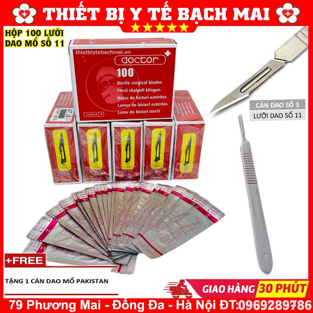 [Hộp 100] Lưỡi Dao Mổ Số 11 Doctor100 + Tặng 1 Cán Dao Mổ