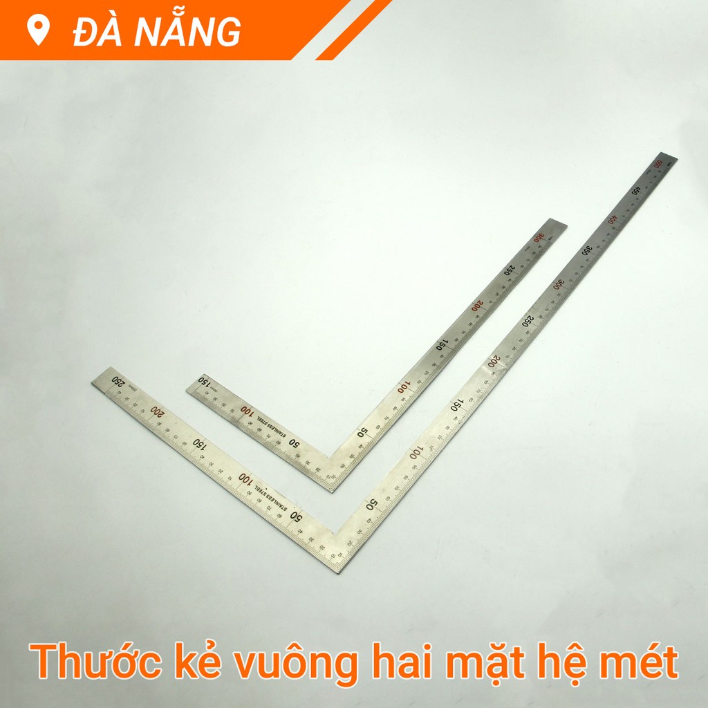 Thước kẻ vuông hai mặt hệ mét thép trắng 25 x 50cm