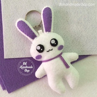 Móc khoá vải nỉ handmade thỏ trắng tím