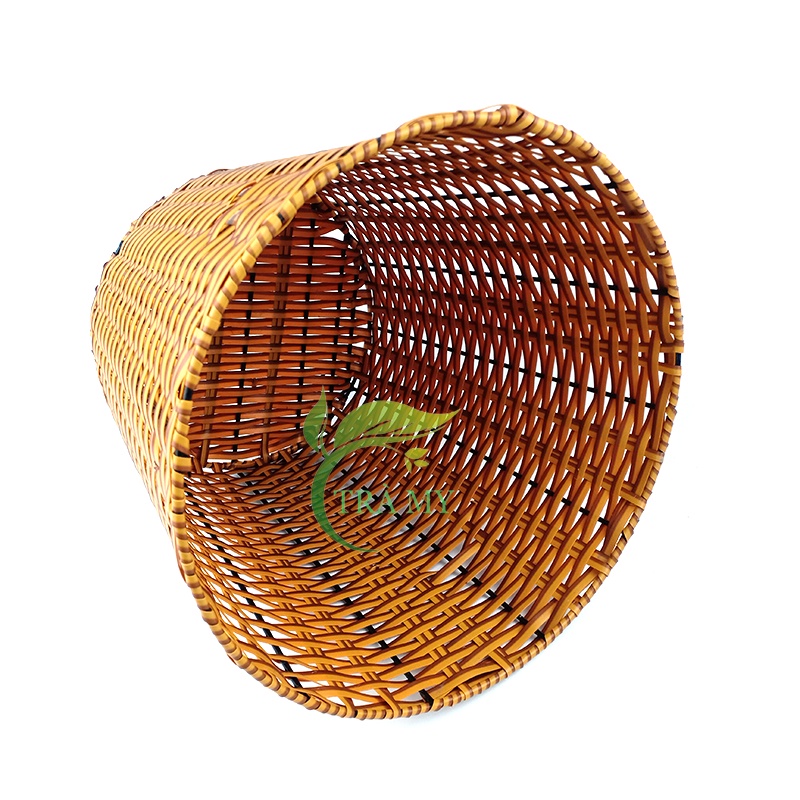 Xô Tròn Mây Nhựa Đan Khung Sắt Sơn Tĩnh Điện Không Nắp, Xô Đựng Quần Áo, Xô Đựng Rác, Xô Đựng Vật Dụng Gia Đình