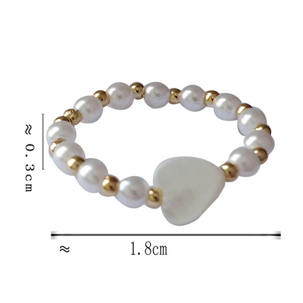 Nhẫn xỏ hạt ngọc trai mặt hình trái tim phong cách thanh lịch màu trắng dành cho nữ