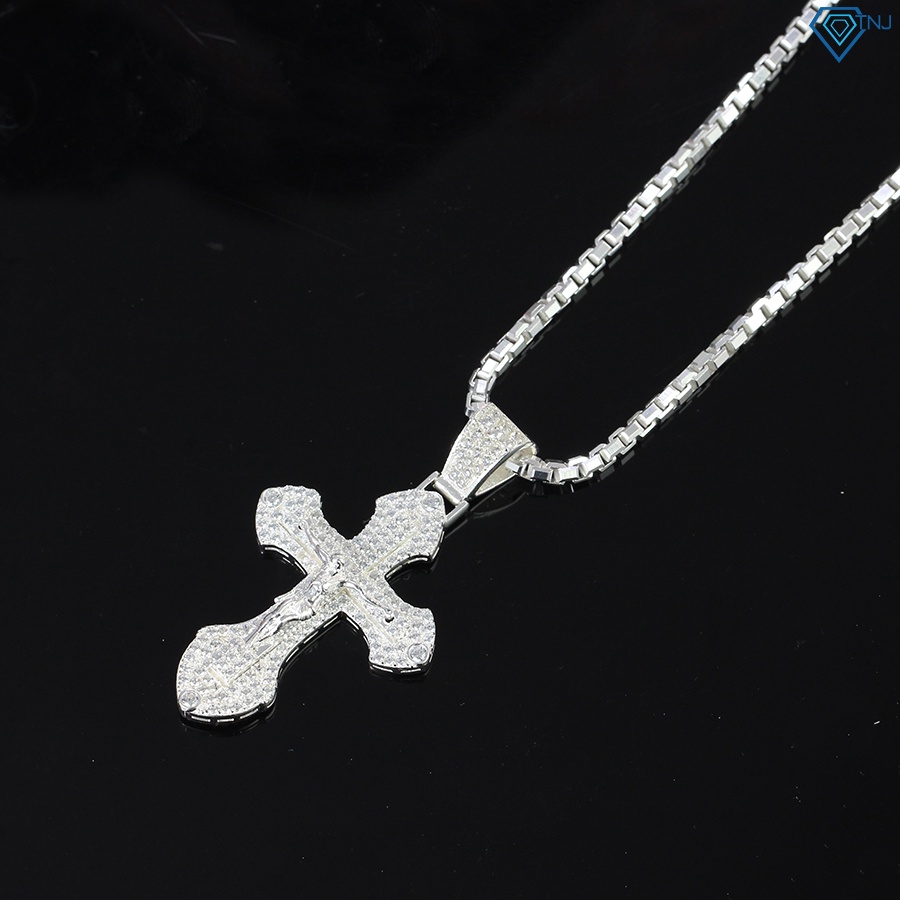 Vòng cổ nam bạc thật mặt thánh giá đính đá sang trọng DCA0078 - Trang sức TNJ
