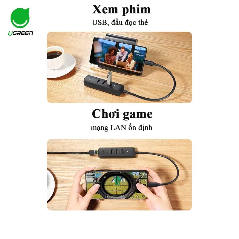 Bộ chia USB Type C sang 3 cổng USB 3.0 + 1 cổng mạng LAN Ugreen 10917 cap cấp - Hàng chính hãng