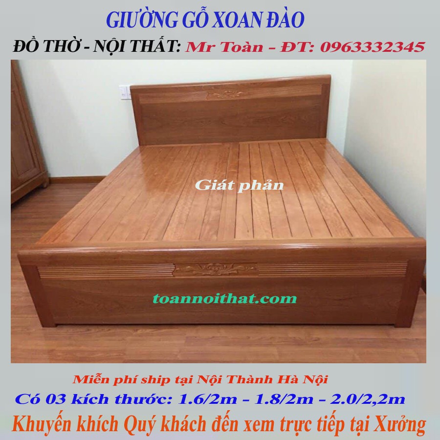 Giường gỗ Xoan Đào phản Quế 3: Có 3 kích thước: 1.6m – 1.8m – 2m