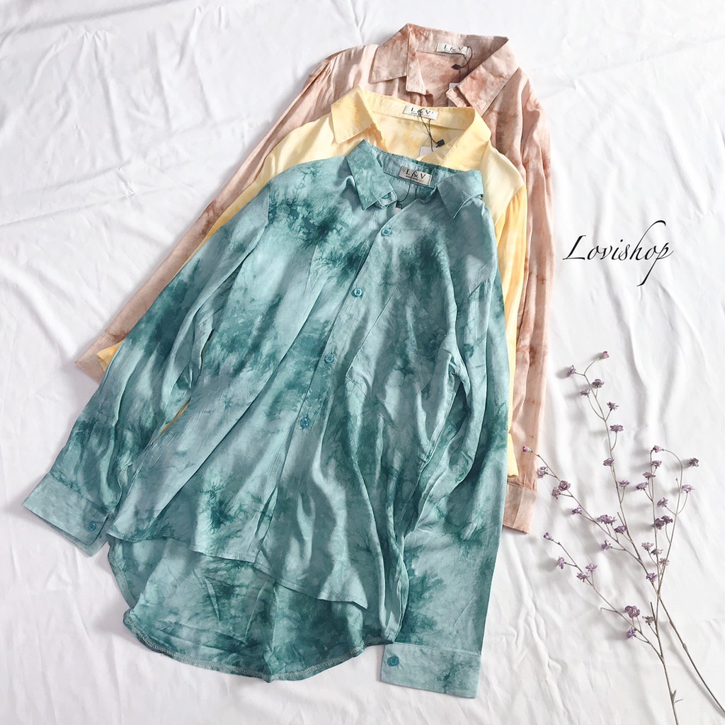 Áo sơ mi nữ loang màu tay dài cá tính chất lừ Lovi