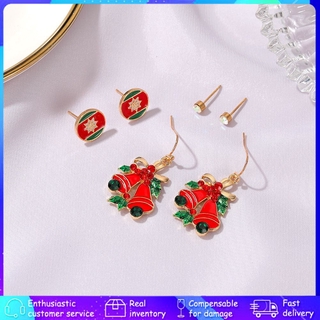【 Hoa tai thời trang 】 Christmas Earring Set Personalized Oil Santa Claus Bell Snowman Diamond Stud Earrings Jewelry Gift