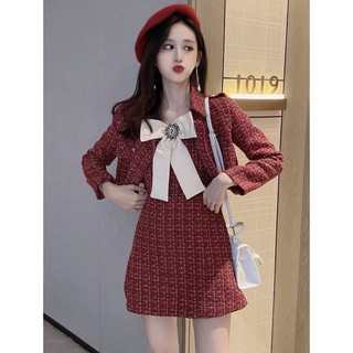 🎀 Set Váy Dạ Tweed Áo Khoác Kèm Nơ 🎀 Set Xinh Ulzzang Girl