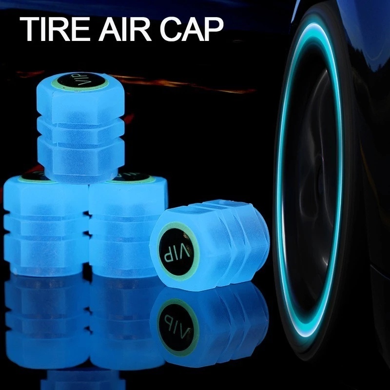Bộ 4 Cái Nắp Van Xe Dạ Quang Mẫu Mới Hình Đầu Lâu Có Logo VIP
