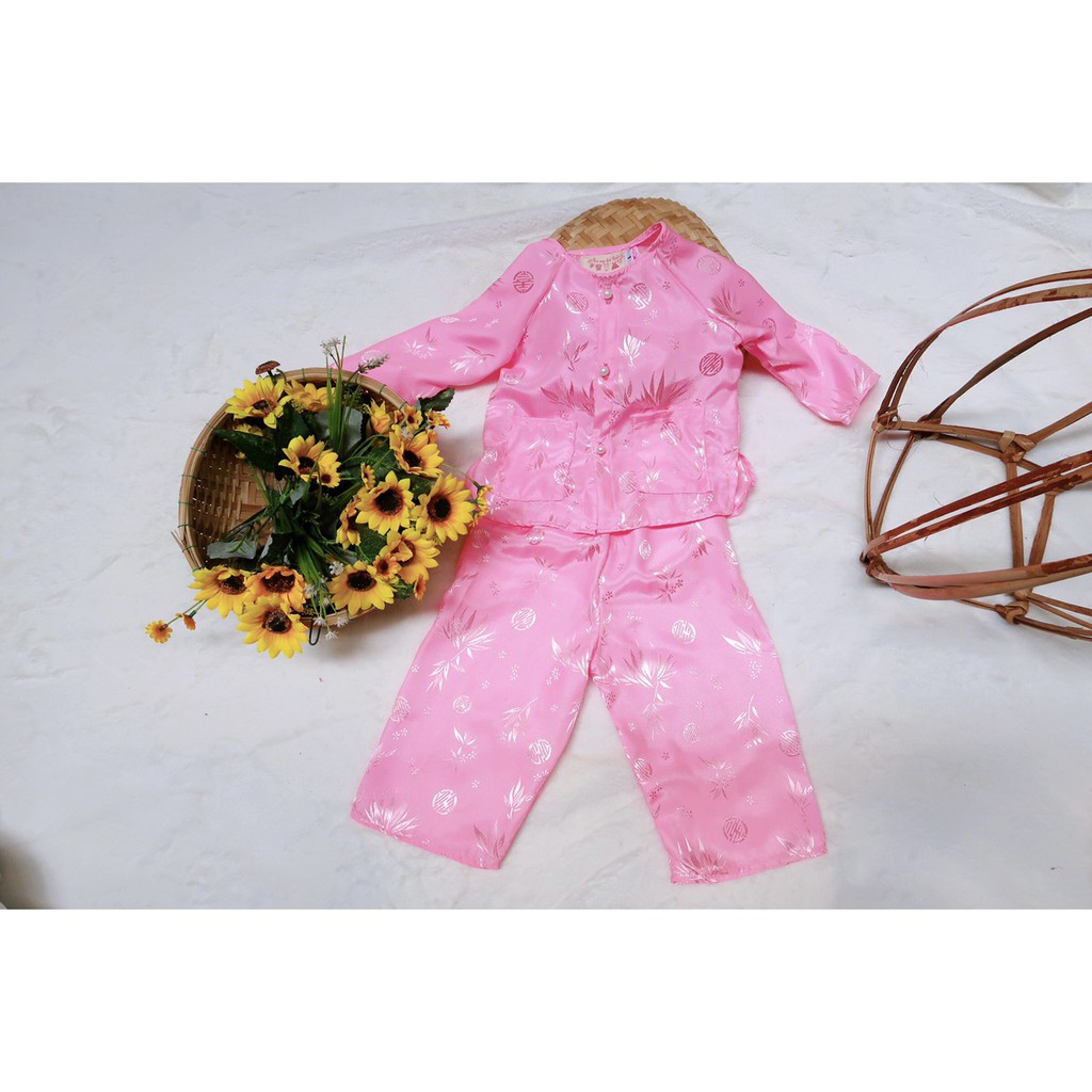 Bộ bà ba gấm Thái Tuân lá tre cho bé trai, bé gái siêu xinh 4 màu