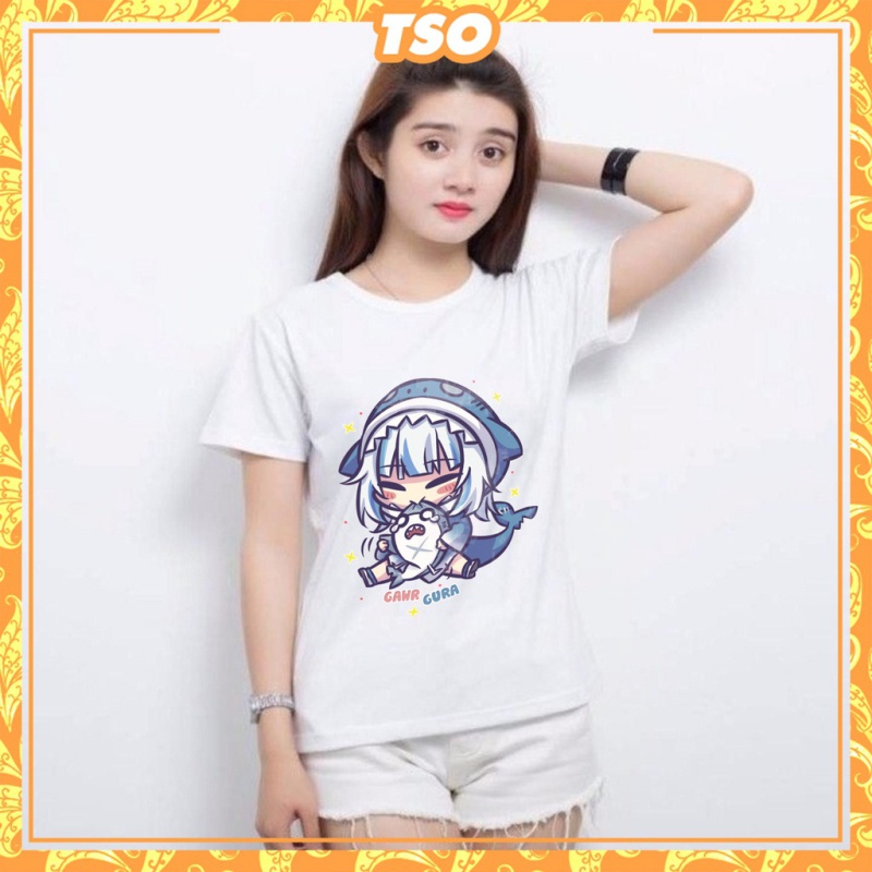 Áo Phông Nam Nữ Form Rộng In Hình 5D Gawr Gura Chibi Dễ Thương, Áo Thun Anime Chất Cotton 100%