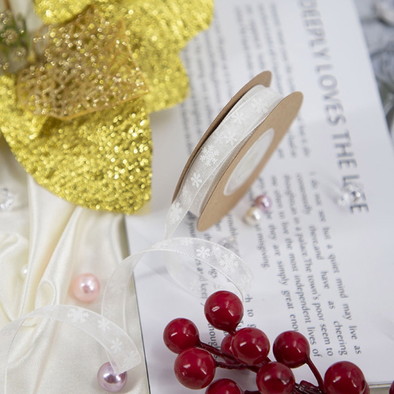 Cuộn Dây Ruy Băng Polyester Họa Tiết Bông Tuyết Giáng Sinh DIY