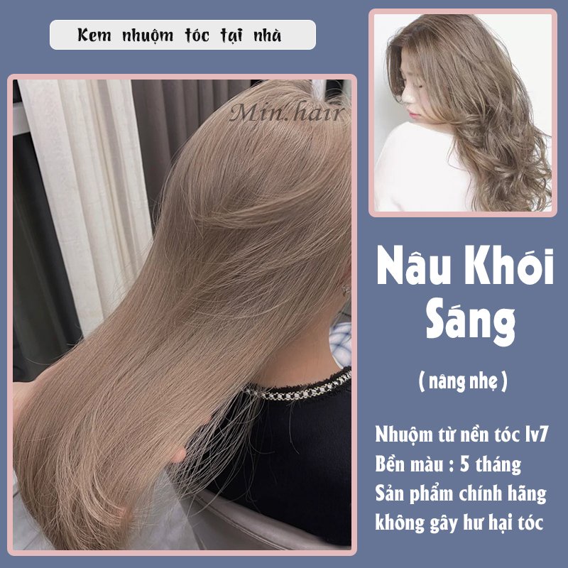 thuốc nhuộm tóc màu nâu khói sáng, tặng kèm oxy trợ dưỡng và bao tay