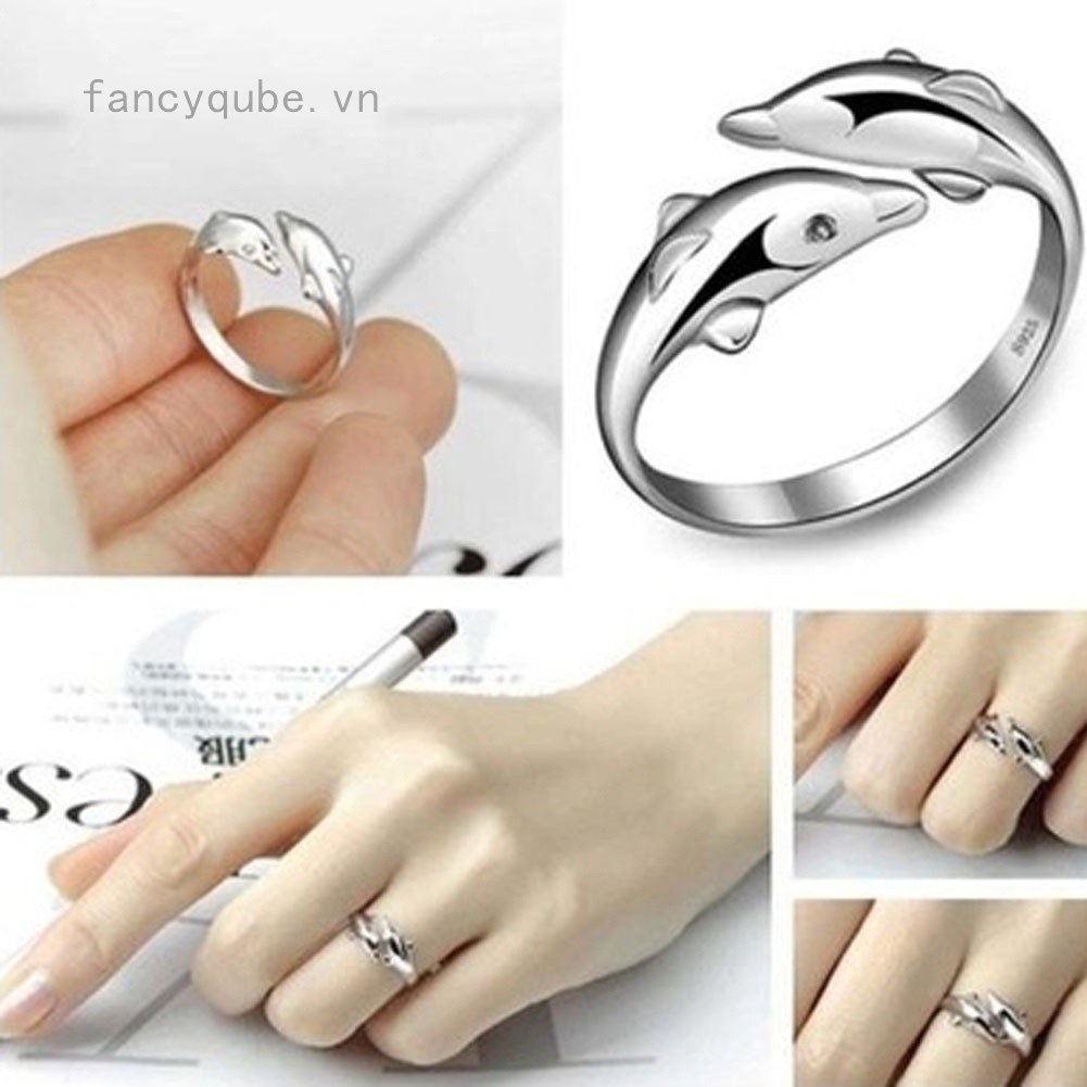 Nhẫn đôi mạ bạc 925 hình cá heo dễ thương
