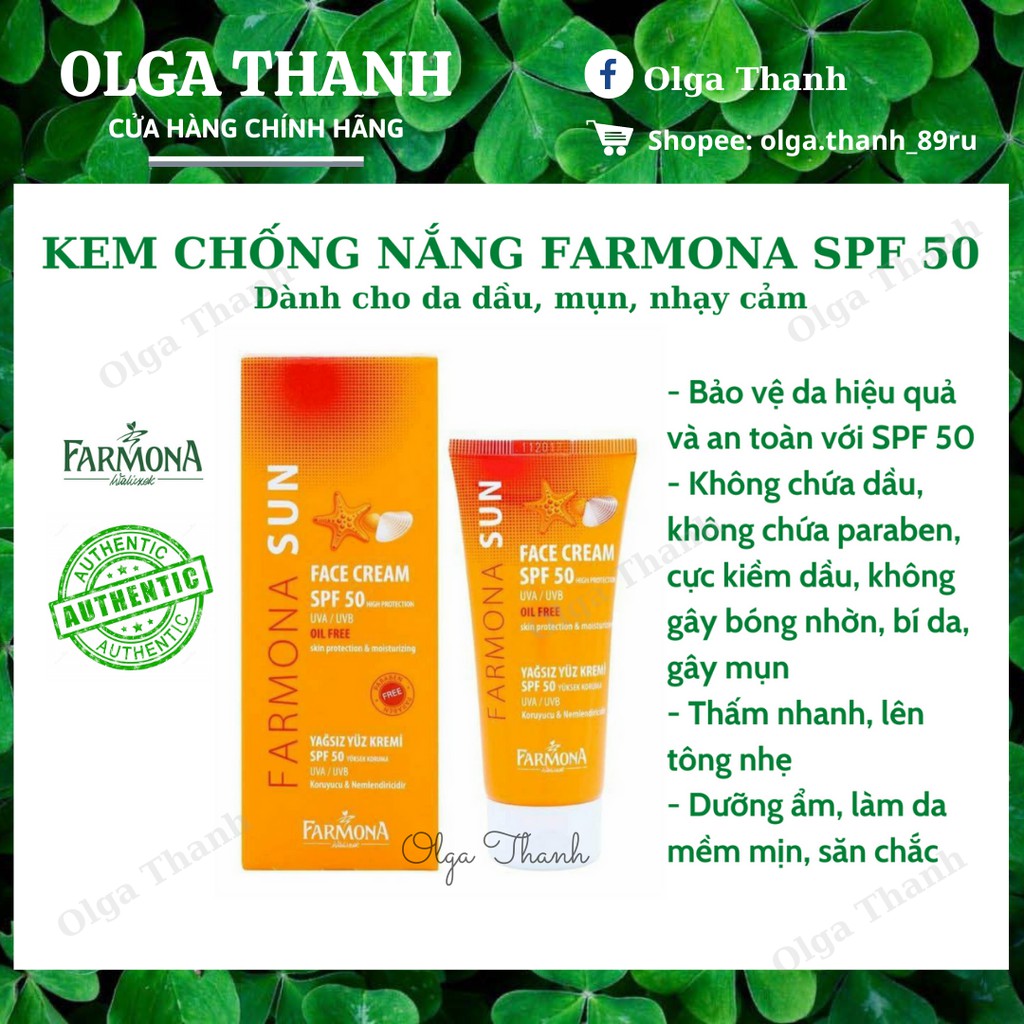 KEM CHỐNG NẮNG DA DẦU , MỤN - FARMONA SUN SPF 50 UVA/UVB {Đủ Bill} | BigBuy360 - bigbuy360.vn