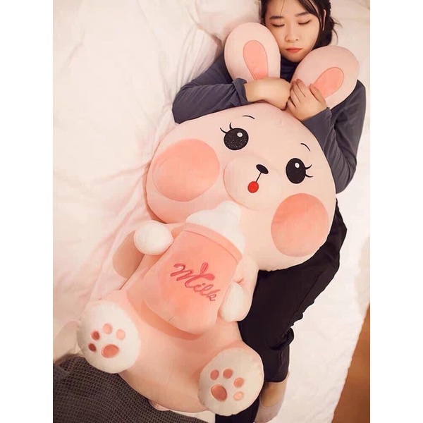 Gấu Bông Thỏ Hồng Ôm BÌnh Sữa Size 1M siêu to, Thỏ Milk Hot Trend