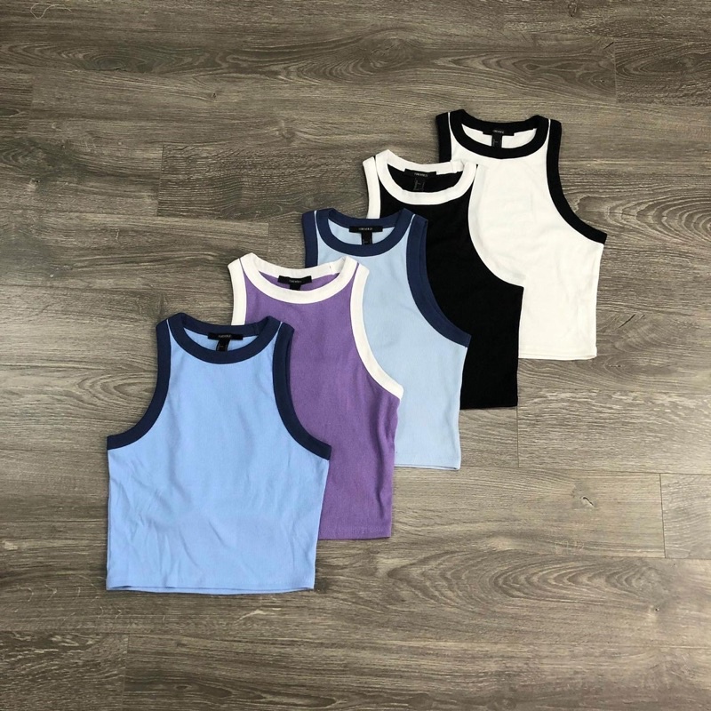 ÁO TANK TOP THUN GÂN VIỀN CỔ PHỐI MÀU FOREVER21. VNXK DƯ XỊN. ÁO PHÔNG ÁO THUN TRƠN NHIỀU MÀU ĐẸP