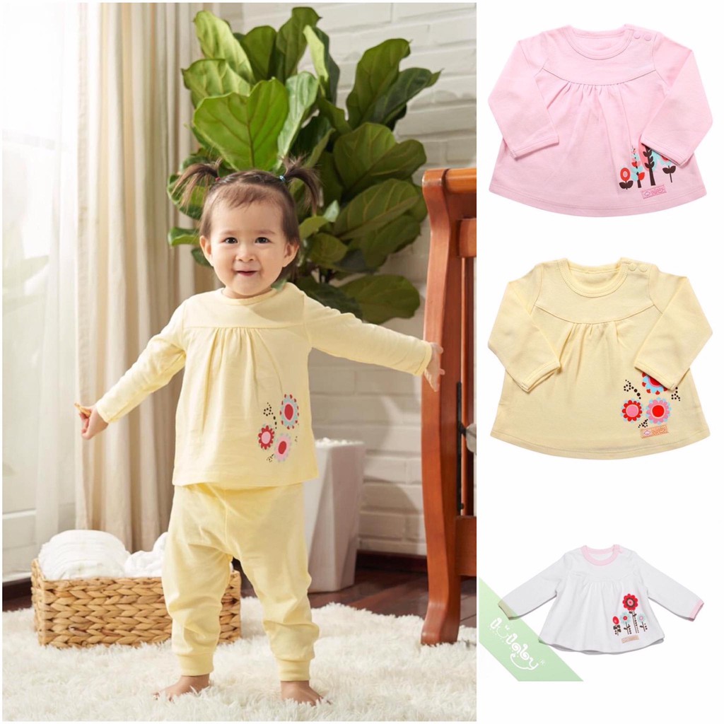 [CHÍNH HÃNG] Áo dài tay chữ A cài vai, quần bo ống cotton trẻ em Lullaby