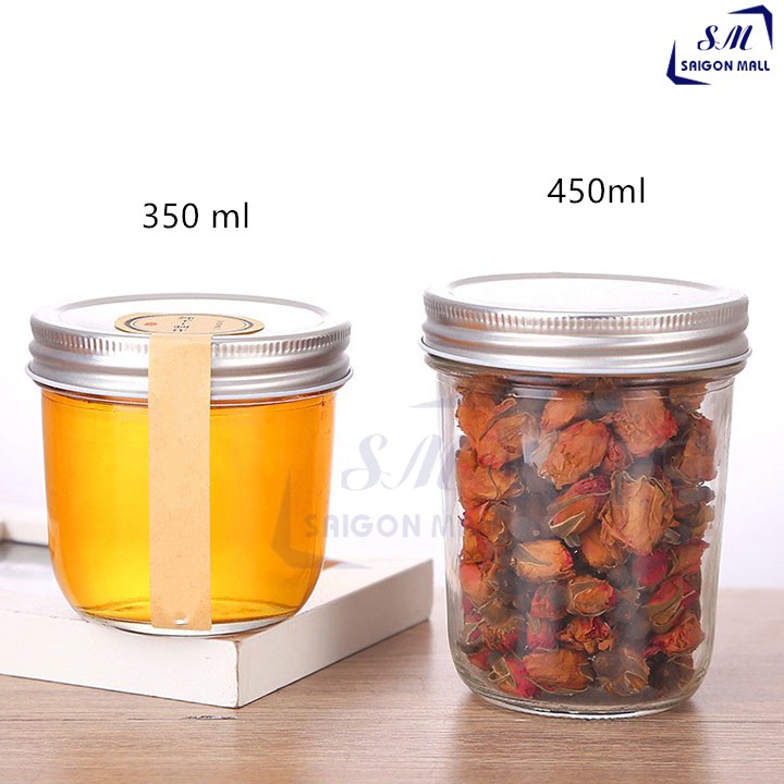 Hũ thủy tinh miệng lớn 450ml nắp thiếc đựng sữa chua, bánh plan, pudding, đựng các loại gia vị, lọ đựng thực phẩm